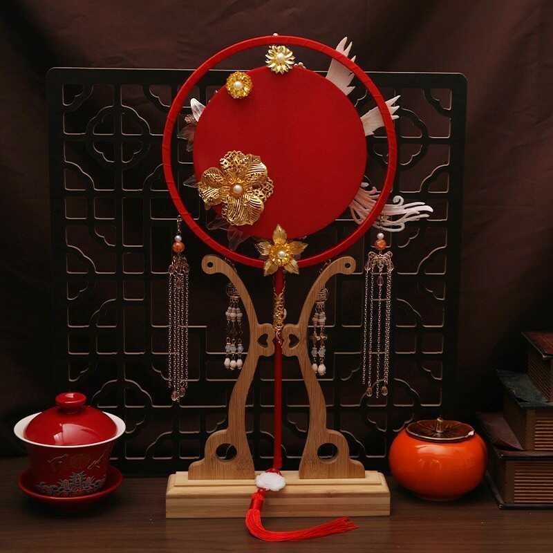 团扇新娘结婚gDIY材料包红色手工刺绣出嫁喜扇中式高级定制双面