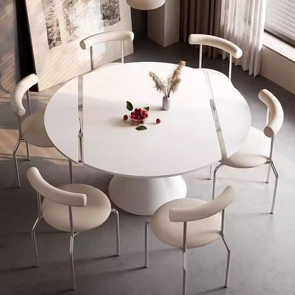 岩板餐桌椅组合现代简约方桌秒变圆桌小户型家用形伸缩岩板餐桌