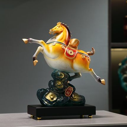 新中式骏马摆件高档入户玄关客厅博古架装饰乔迁新居礼品马上有钱