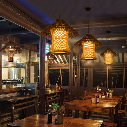 中式复古个性创意竹艺仿古民宿客栈特色饭厅吧台漫咖啡厅酒吧吊灯