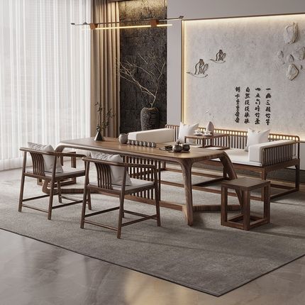 一体屏风桌新中式实木茶桌桌椅家用阳台泡茶台现代简约茶室茶几