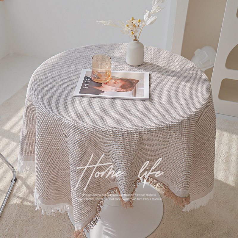 圆桌布咖啡桌茶几简约风餐台布氛围感轻奢高级感纯色法式棉麻桌布