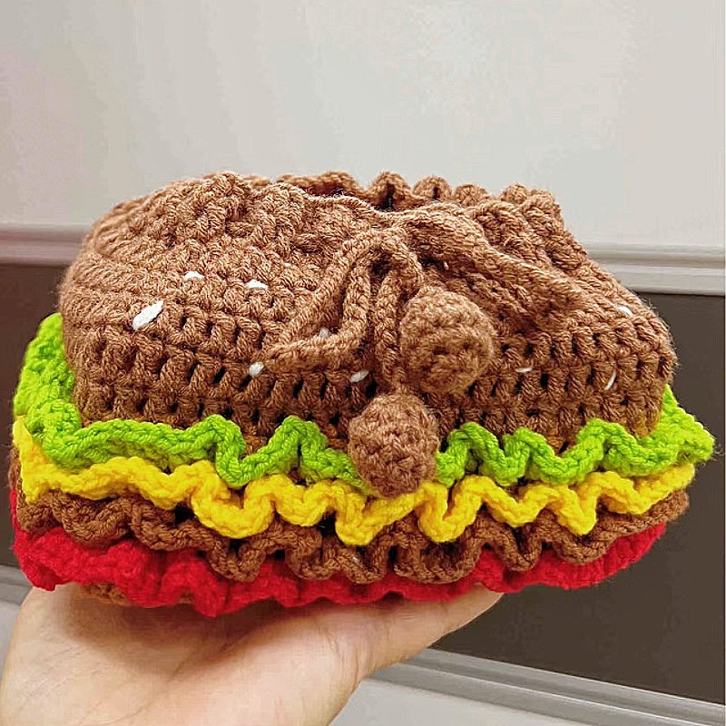 手工Diy毛线编织可爱汉堡纸巾套桌面收纳好物钩针钩织材料包送礼