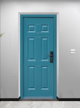 防盗门钢质带气窗通风防盗门进户B工程学校宿舍门蓝灰色入户门库