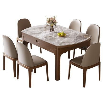 新中式岩板餐桌可伸缩家用实木圆形吃饭桌1.5m小户型可变圆桌8人