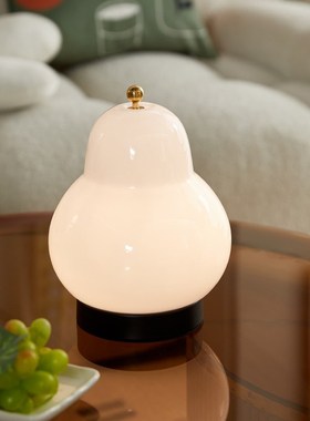 奶油梨子台灯网红高级感中古风卧室床头灯玻璃充电触摸便携小夜灯