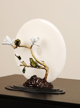 天然玉石平安扣黄铜珐琅彩摆件客厅玄关酒柜样板间博古架乔迁礼品