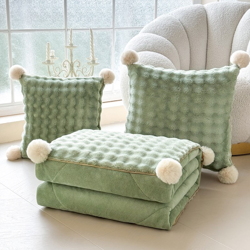 兔毛绒抱枕被子两用纯色加厚车载小枕头简约办公室宿舍午睡盖毯冬