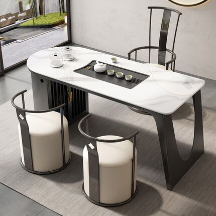 小户型家用轻奢岩板泡茶台椅组合现代简约客厅储物型茶桌阳台茶几