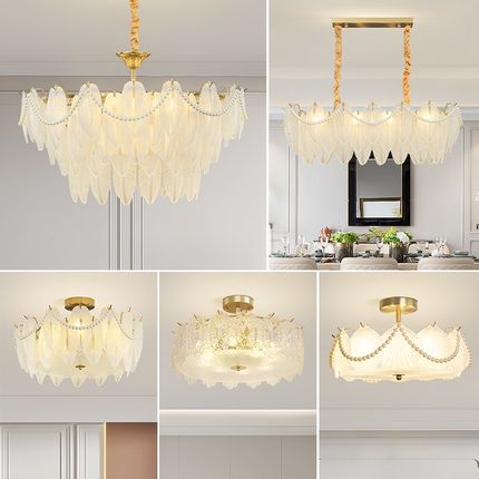 法式客厅吊灯后现代轻奢复古羽毛卧室灯广东中山灯具组合全屋套餐