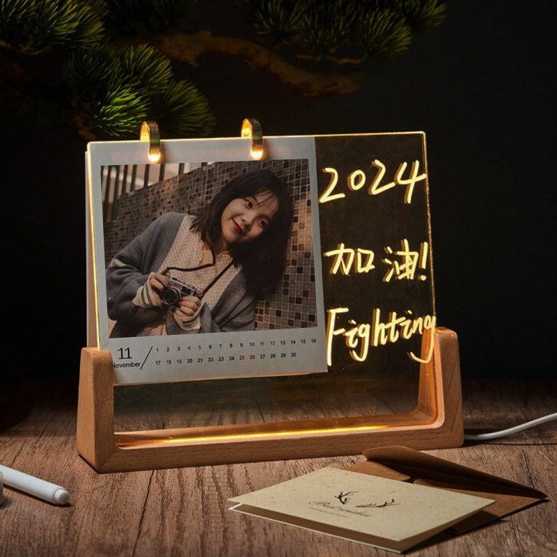 2024年木质发光台历定制 diy创意相框订制亚克力日历定做照片制作