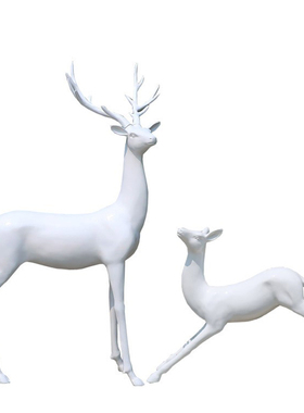 玻璃钢白色梅花鹿雕塑摆件售楼部营销中心景区公园草坪造景装饰品