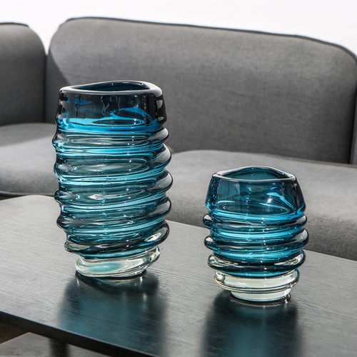 现代轻奢抽象透明蓝色玻璃花瓶家居摆件软装样板间工关桌面艺玄品