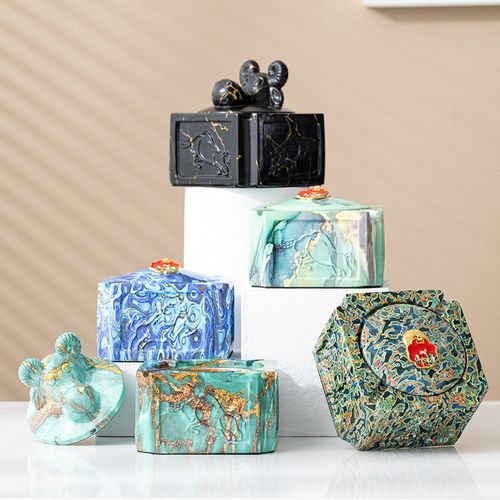 高级感中式高端大气上档次家用客厅带盖防飞灰烟灰缸办公家摆件