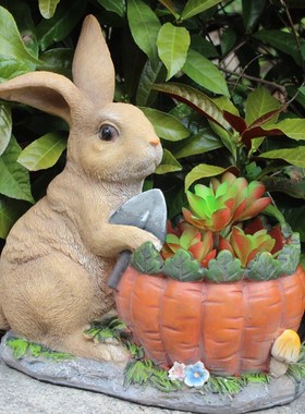户外花园装饰庭院仿真动物兔子花缸摆件别墅院子阳台创意盆栽花盆