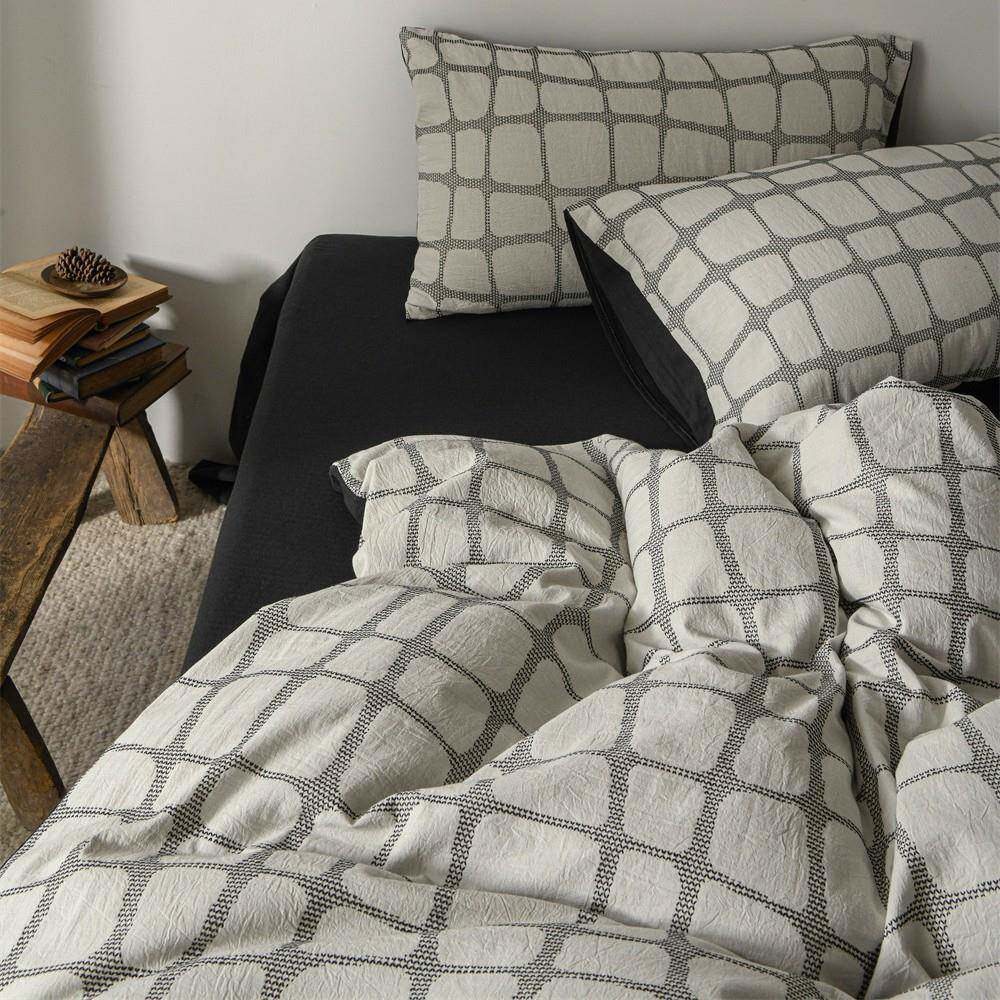 深灰色条纹复古风色织空气棉四件套纯棉简约被套床单床笠款