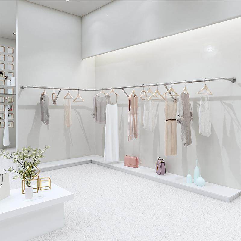 服装店展示架上墙不锈钢银色挂衣杆简约拐角壁挂式衣服陈列服装架,清洗/食品/商业设备,风口/风叶/风机配件,淘宝优惠券,粉丝福利购,淘宝优惠卷