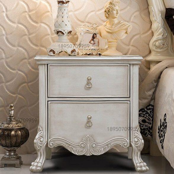 简欧床头柜欧式床边柜高脚柜子收纳柜落地柜纯白描金包邮整装