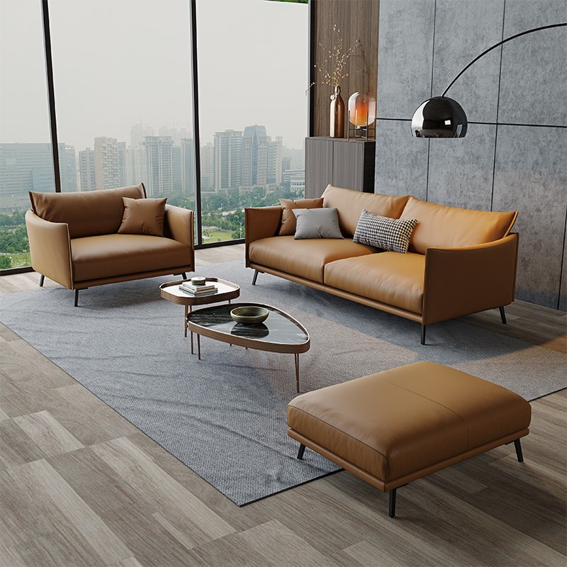 真皮办公沙发简h约现代休息区接待商务办公室沙发茶几组合三人位