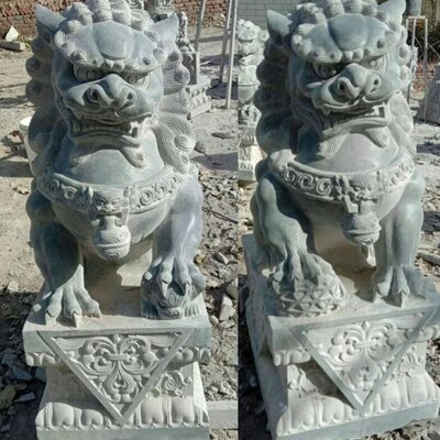 大理石雕青石狮子一对镇宅家用门口看门门墩仿古装饰新品摆件