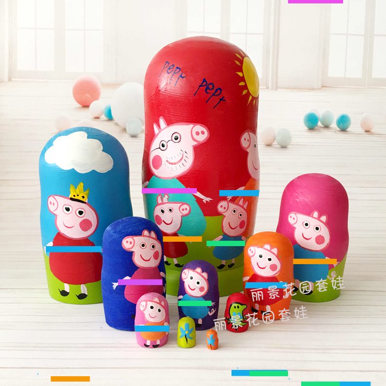 10层俄罗斯套娃娃玩具卡通手绘实木儿童益智礼品