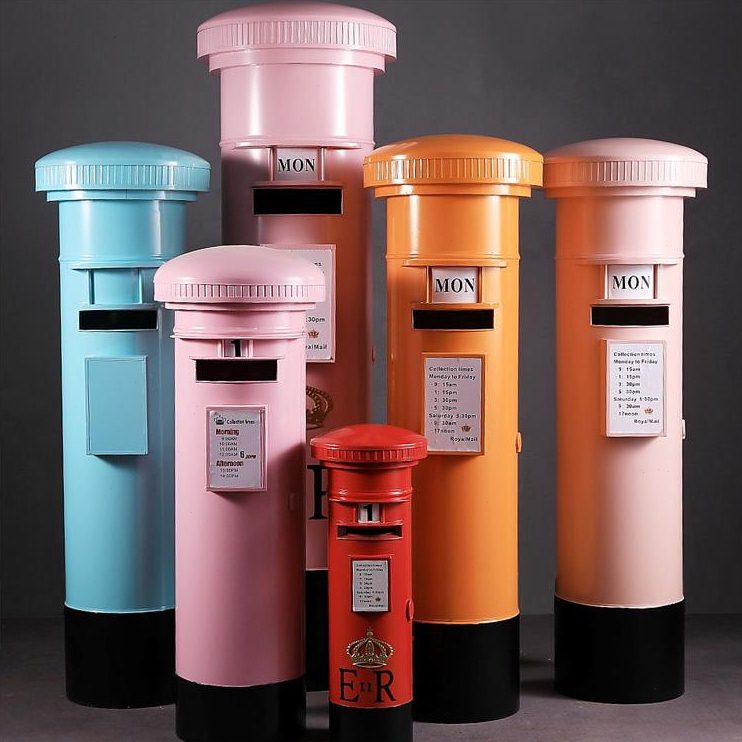 复古铁艺邮筒摆件邮桶邮政信箱模型服装店酒吧道具落地装饰品邮箱