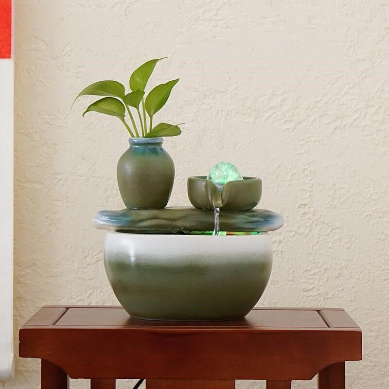 财源滚滚小型流水摆件循环水生财陶瓷桌面装饰客厅玄关古法鱼缸,家居饰品,装饰摆件,淘宝优惠券,粉丝福利购,淘宝优惠卷