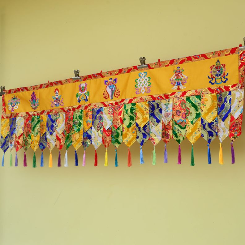 藏式风格八吉祥帷幔堂口装饰寺院佛堂布置隔断五彩帷幔墙围布挂帘