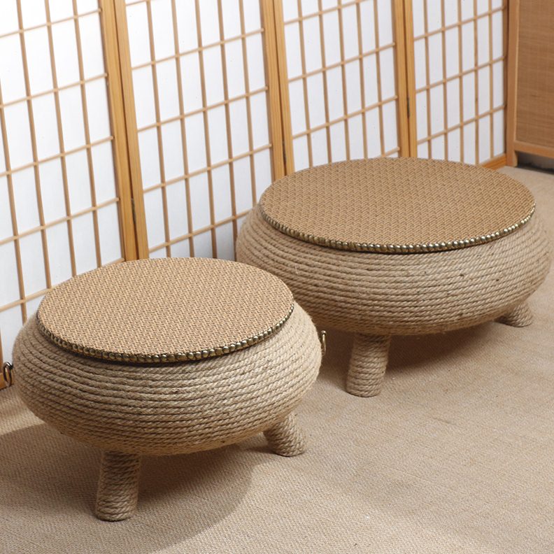 麻绳榻榻米茶几炕几阳台地台小茶几飘窗桌中式家用圆形矮茶几炕桌