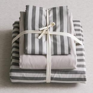 床上用品四件套条纹水洗棉被套宿舍床单三件套夏季单人床笠纯色