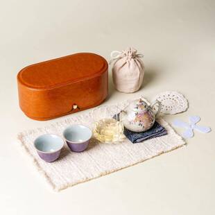 手绘紫藤茶壶一壶两杯旅行茶具套装便携户外露营陶瓷泡茶茶壶皮盒