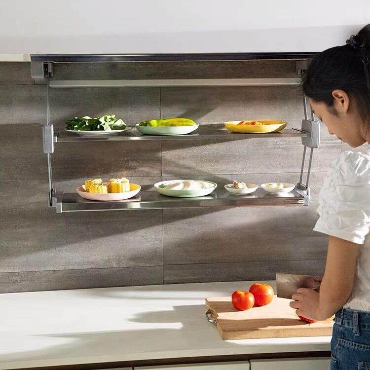 备菜配料下拉式双层折叠拉篮厨房吊柜收纳碗碟不锈钢调味瓶置物架,清洗/食品/商业设备,风口/风叶/风机配件,淘宝优惠券,粉丝福利购,淘宝优惠卷