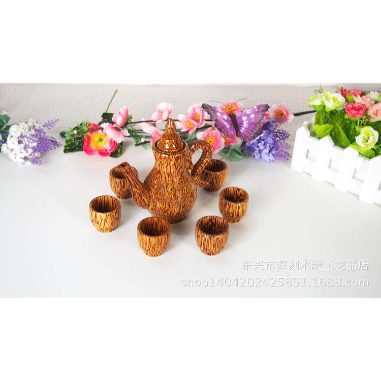 越南椰子木酒壶茶壶实木酒具酒杯套装家居摆件椰子木工艺品