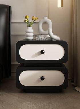 n~家用极简轻奢实木床头柜简约现代法式奶油风储物柜黑色卧室床边