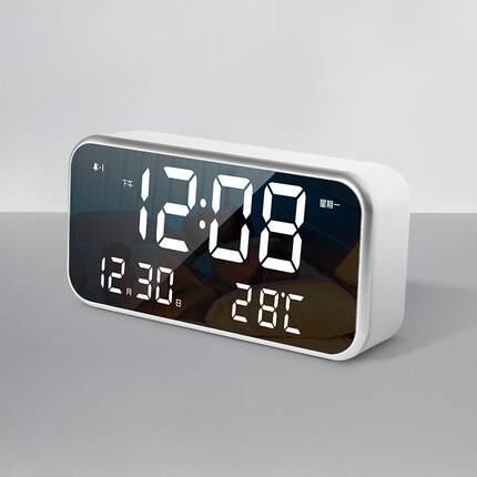 夜光数字显示音乐闹钟大屏电子万年历镜面led闹钟