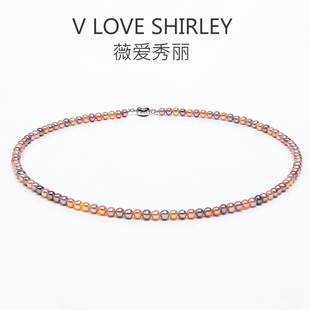 薇爱秀丽天然淡水珍珠项链多巴胺糖果项链混彩项链镜面光锁骨链