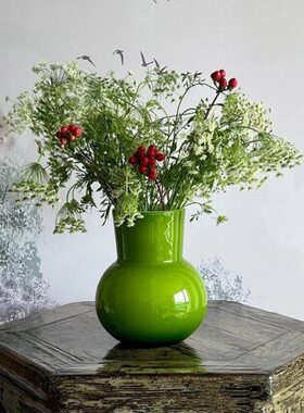 欧式轻奢中古翠绿色花摆件客厅插花级感桌面装饰品花器