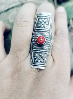 凉山彝族银色戒指传统瓦盖长开口婚戒黑色脏复古民族风藏式首饰