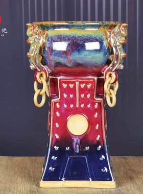 禹州钧瓷招财聚宝盆摆件开业乔迁商务送礼中式陶瓷器客厅摆设花瓶