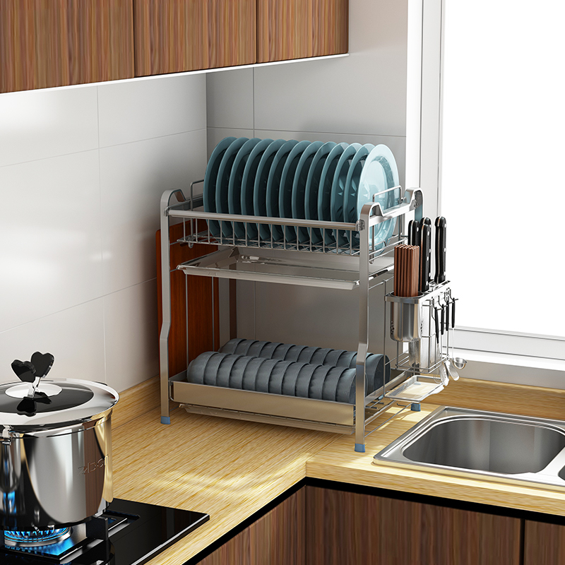 304不锈钢厨房置物架三层滤凉放沥水H碗架汲水淋水滴水家用碗碟架