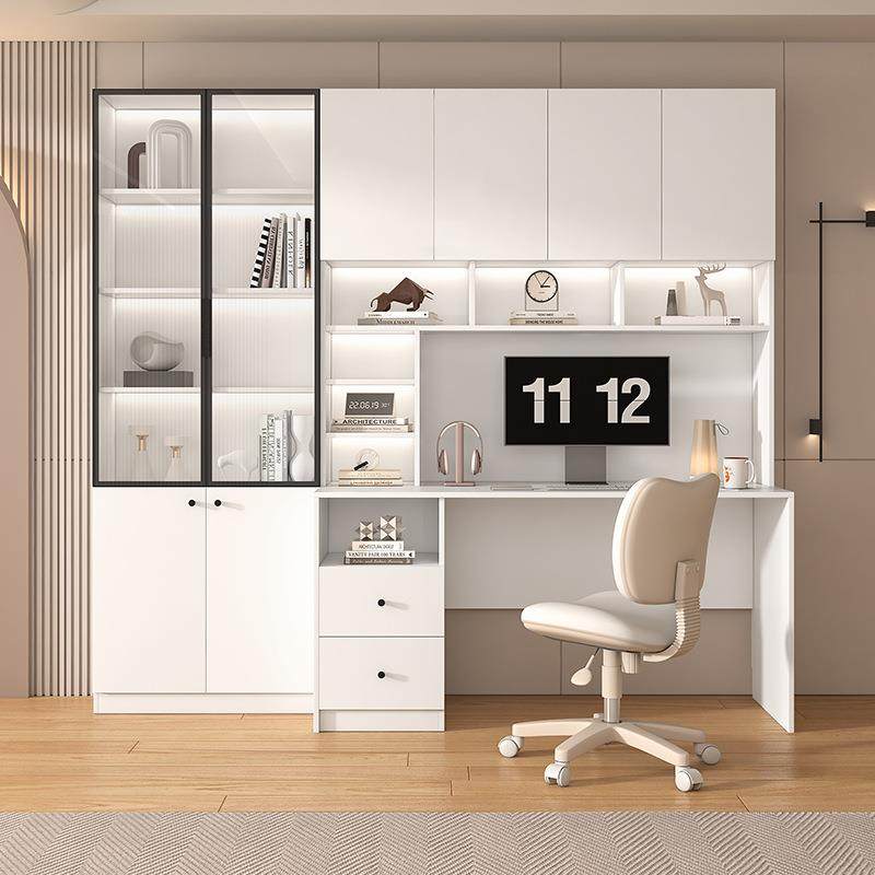 书桌书架一体桌子实木家用电脑桌带书柜组合学生写字桌简易办公桌