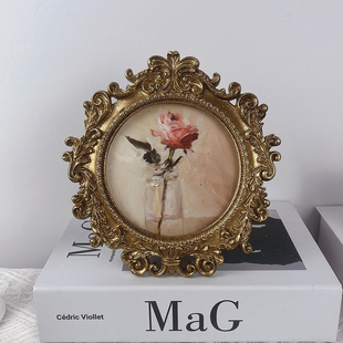 法式复古玻璃小相框客厅卧室桌面摆件树脂轻奢浮雕装饰画框壁挂画