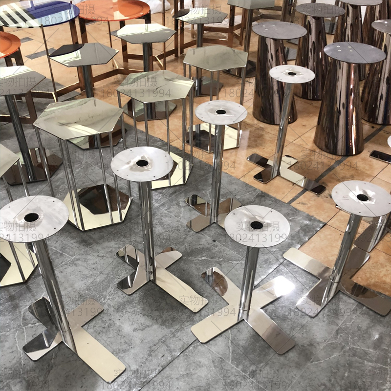 不锈钢边几支架支撑腿大理石岩板碳素钢黑色镜面茶几脚架角几底座