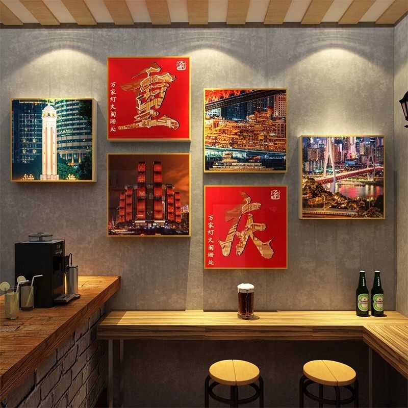 网红打卡重庆市井风格饭店墙面装饰火锅餐饮馆壁画复古怀破旧氛围