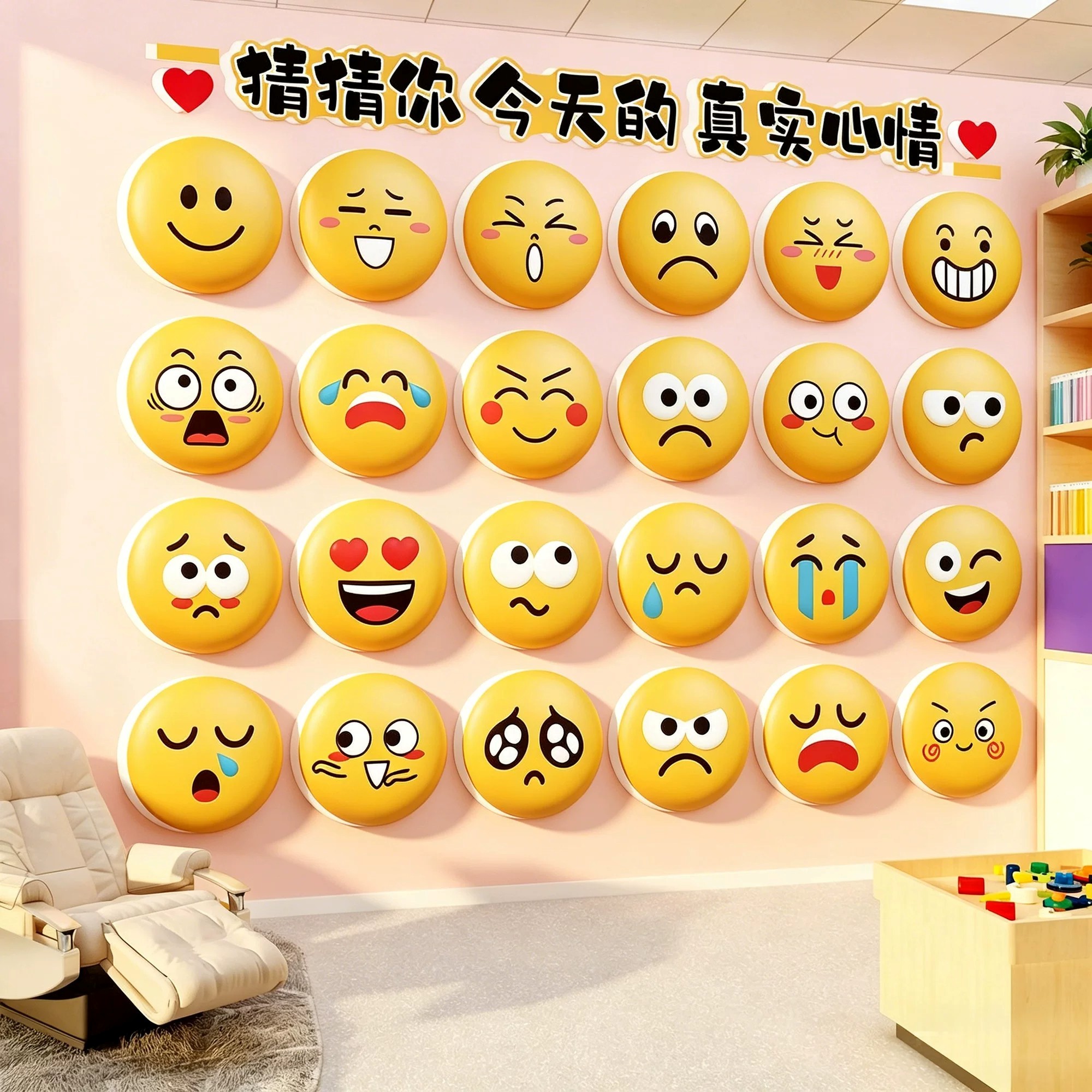 心理咨询室布置笑脸文化墙贴班级情绪认知脸谱心灵驿站健康辅导室