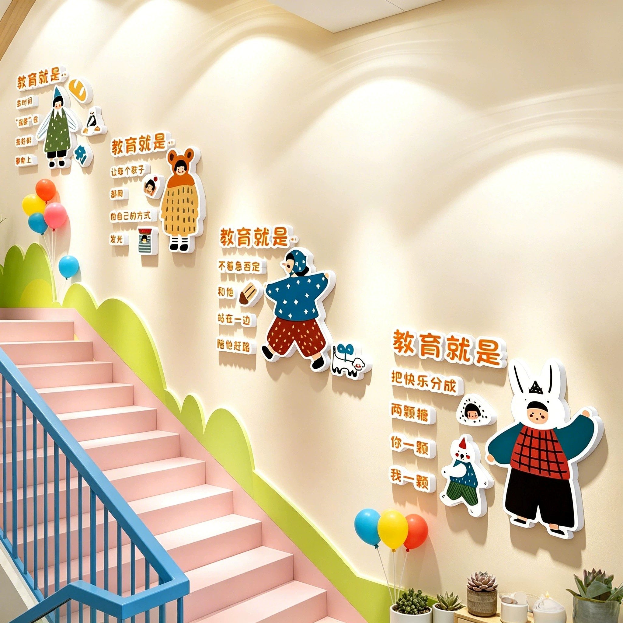 幼儿园环创教育主题托管班文化中心楼梯形象墙面装饰培训机构布置