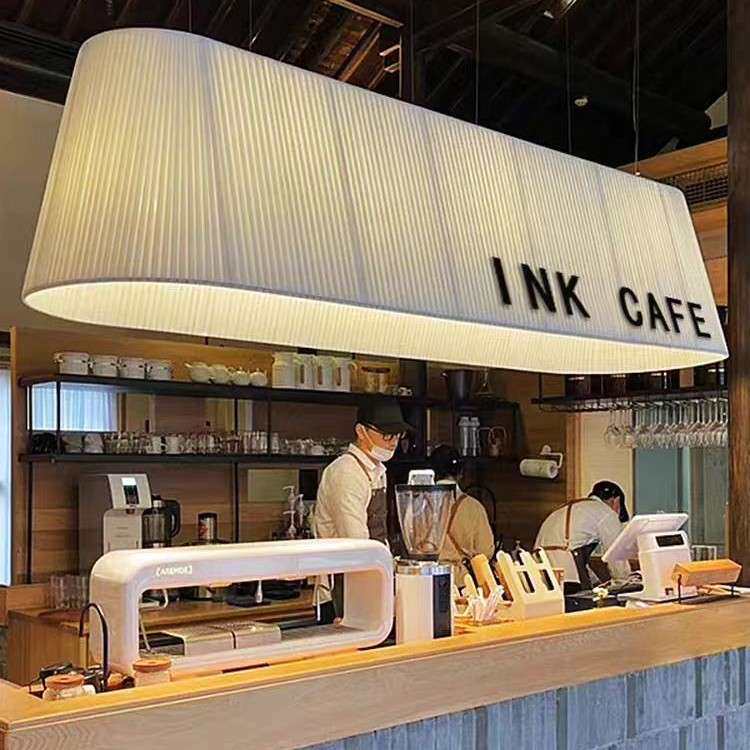现代简约餐厅吧台吊灯咖啡厅收银台椭圆长条梯形奶茶前台布艺灯饰