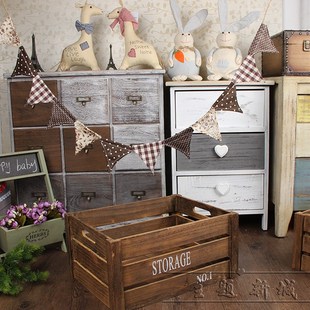 韩式 复古婚纱做旧咖啡色木框收纳木盒摆件橱窗陈列花盒拍照道具