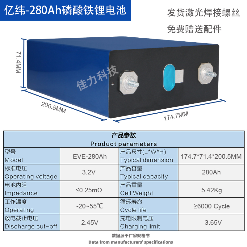 亿纬3.2V280AH磷酸铁锂电池大容量逆变器储能房车户X外电源12V
