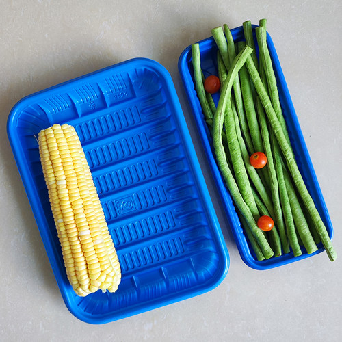 蓝色2518大号生鲜托盘塑料海鲜水产包装盒子加厚PP塑料生鲜鱼打包